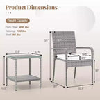 Costway 3 PCS Patio Furniture Set with 2-Tier Table Tempered Glass Tabletop & Soft Cushions White/Black/Brown