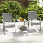 Costway 3 PCS Patio Furniture Set with 2-Tier Table Tempered Glass Tabletop & Soft Cushions White/Black/Brown