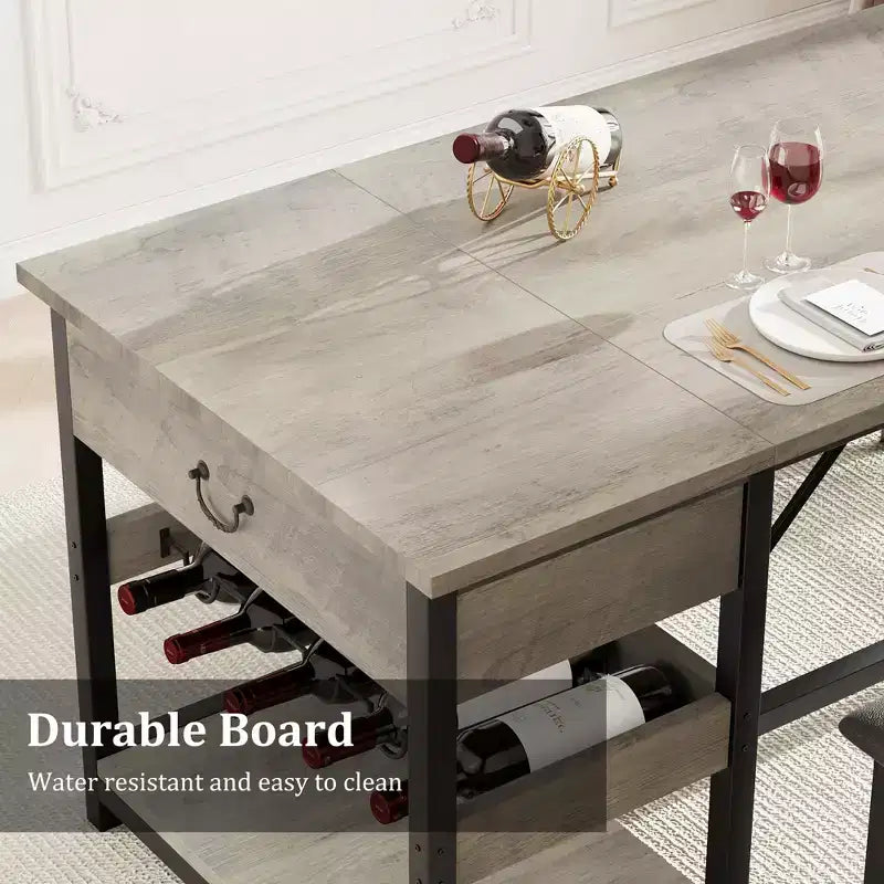 Dining Table Set for 4, Rustic Bar Height Dining Set with Storage & Upholstered Benches, Kitchen Table Set Island Table for Home Bar, Pub