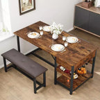 Dining Table Set for 4, Rustic Bar Height Dining Set with Storage & Upholstered Benches, Kitchen Table Set Island Table for Home Bar, Pub