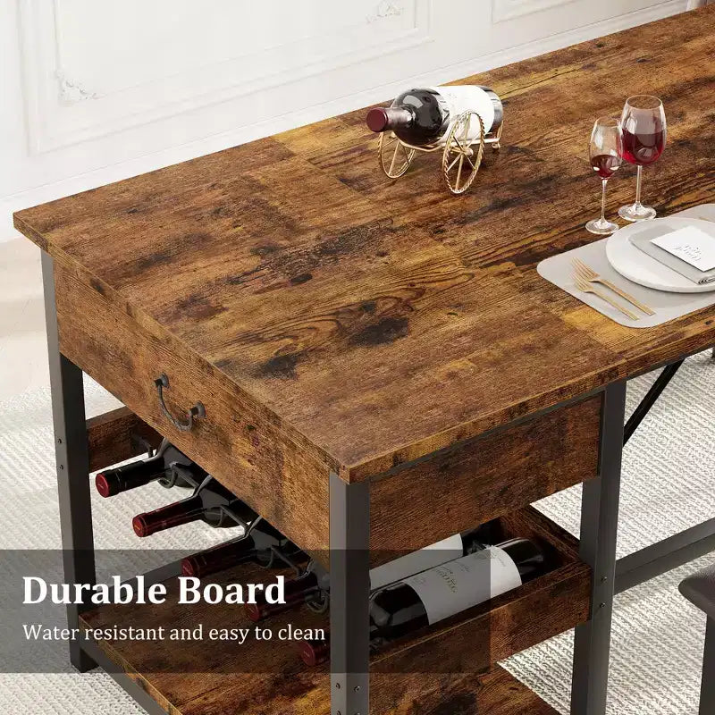 Dining Table Set for 4, Rustic Bar Height Dining Set with Storage & Upholstered Benches, Kitchen Table Set Island Table for Home Bar, Pub