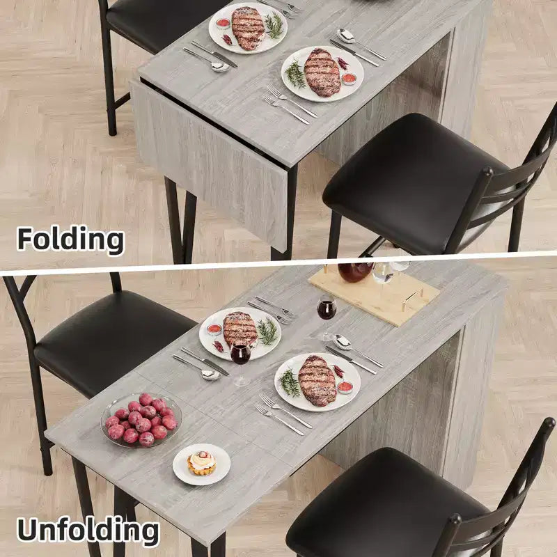 Dining Table Set for 2, Counter Height Kitchen Table & Chairs with Storage Shelves, Bar Table Set w/2 Upholstered Chairs, Dining Room Table Set