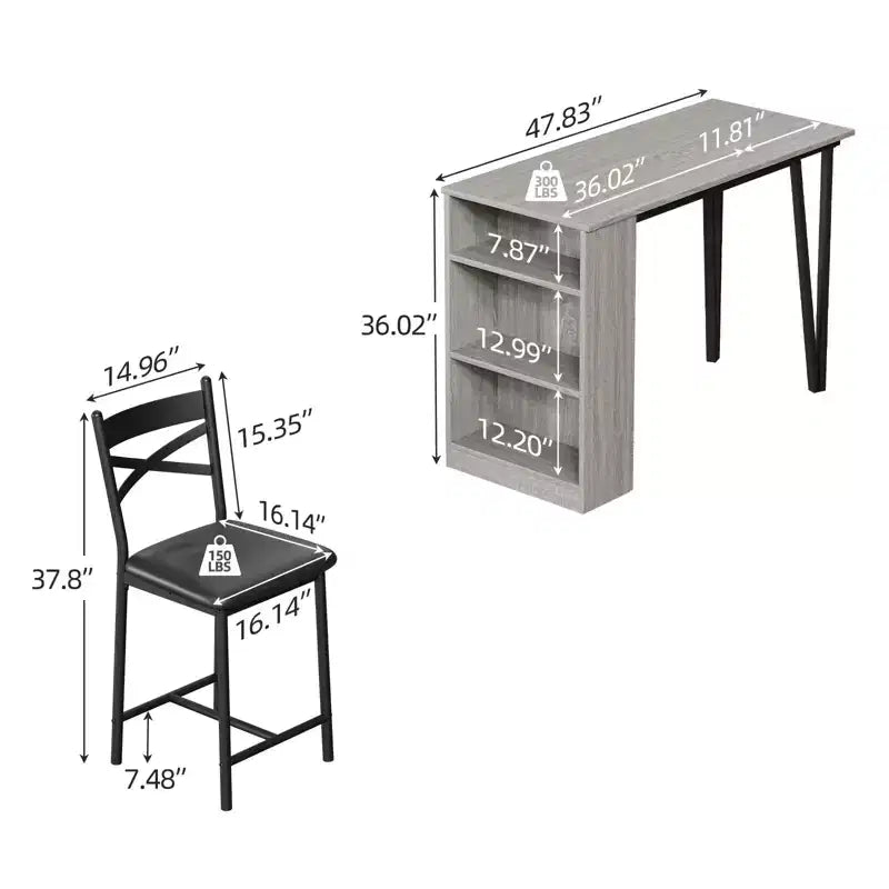 Dining Table Set for 2, Counter Height Kitchen Table & Chairs with Storage Shelves, Bar Table Set w/2 Upholstered Chairs, Dining Room Table Set
