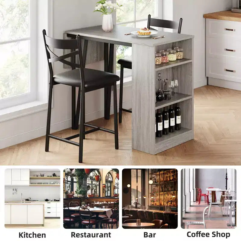 Dining Table Set for 2, Counter Height Kitchen Table & Chairs with Storage Shelves, Bar Table Set w/2 Upholstered Chairs, Dining Room Table Set