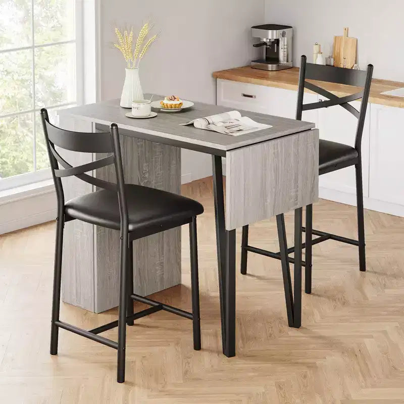 Dining Table Set for 2, Counter Height Kitchen Table & Chairs with Storage Shelves, Bar Table Set w/2 Upholstered Chairs, Dining Room Table Set