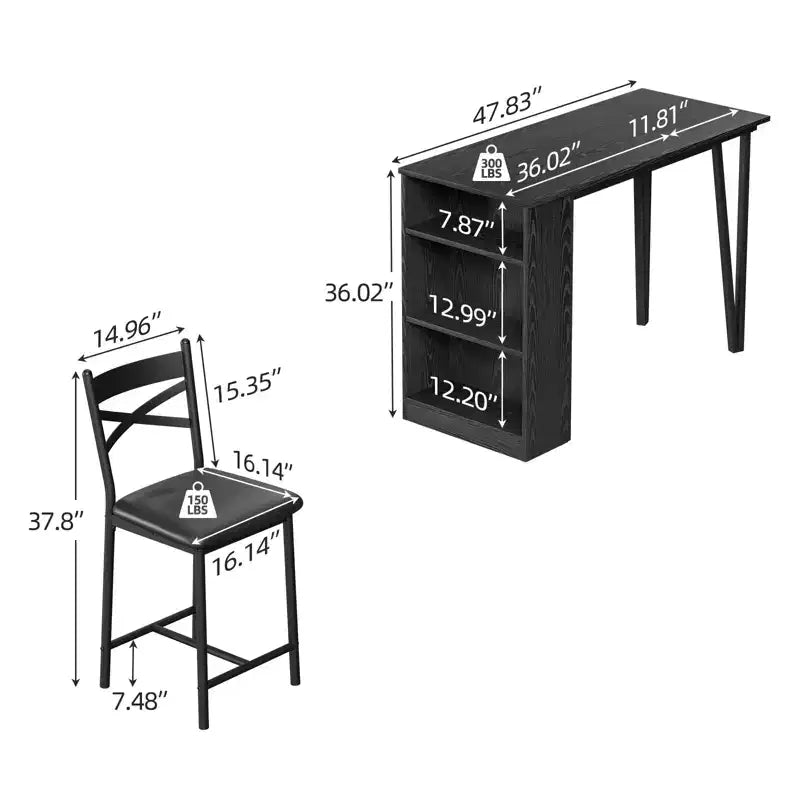 Dining Table Set for 2, Counter Height Kitchen Table & Chairs with Storage Shelves, Bar Table Set w/2 Upholstered Chairs, Dining Room Table Set