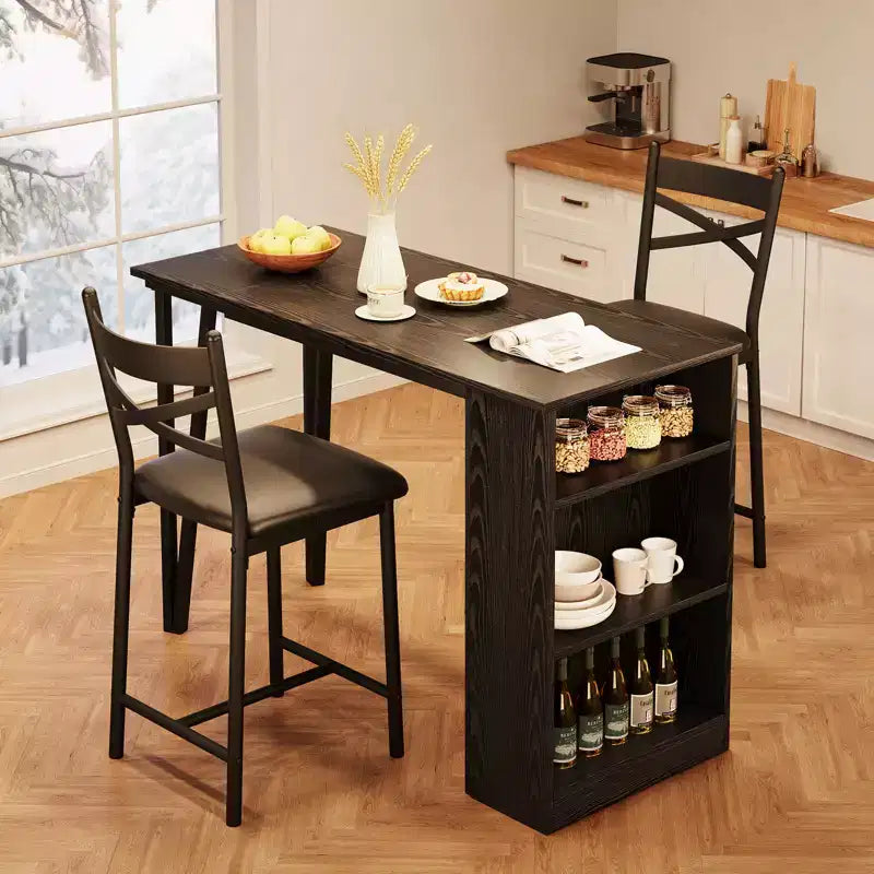 Dining Table Set for 2, Counter Height Kitchen Table & Chairs with Storage Shelves, Bar Table Set w/2 Upholstered Chairs, Dining Room Table Set