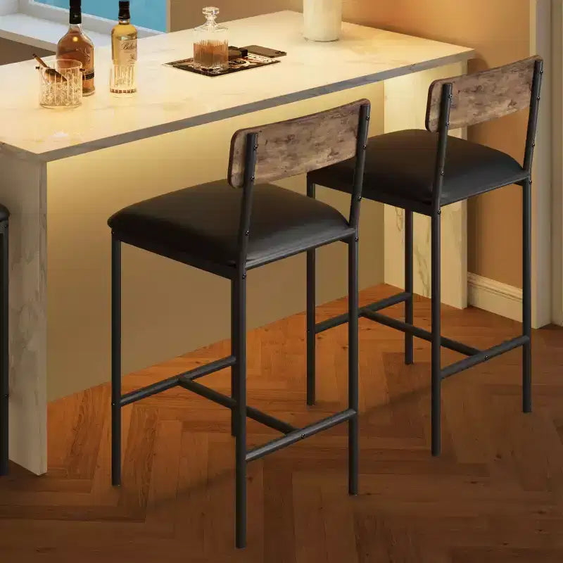 Bar Stools Set of 6, Kitchen Bar Stools with Footrest, Upholstered Bar Chairs with Back, Counter Height Barstools for Counter Bar, Easy Assembly