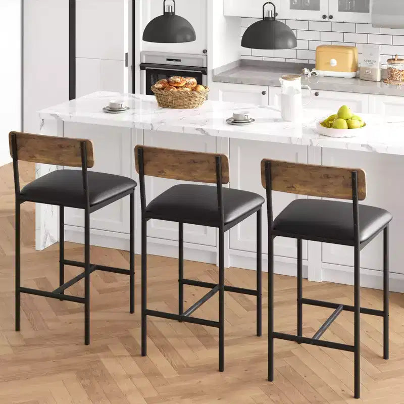 Bar Stools Set of 6, Kitchen Bar Stools with Footrest, Upholstered Bar Chairs with Back, Counter Height Barstools for Counter Bar, Easy Assembly