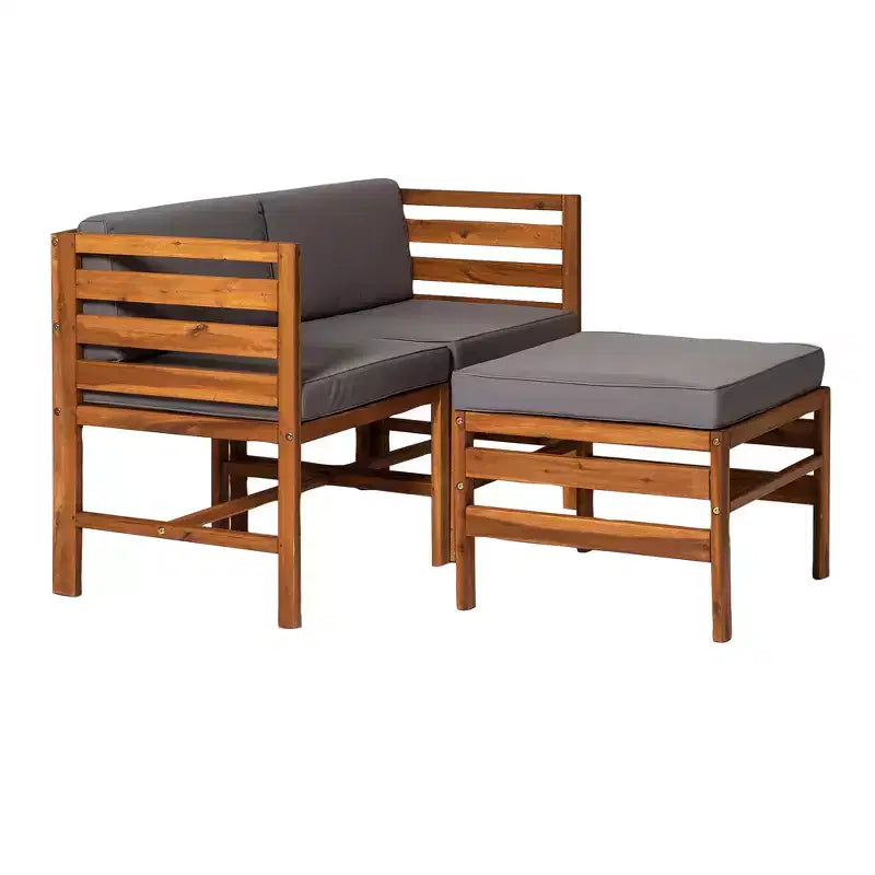 GDFStudio Elisha Outdoor Acacia Wood 3 Piece Left and Right Arm Chairs and Ottoman with Cushions