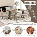 GDFStudio Thomas 6 Piece Farmhouse Dining Table Set with Upholstered Chairs and Bench