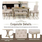 GDFStudio Thomas 6 Piece Farmhouse Dining Table Set with Upholstered Chairs and Bench