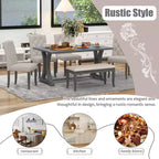 GDFStudio Thomas 6 Piece Farmhouse Dining Table Set with Upholstered Chairs and Bench