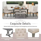 GDFStudio Thomas 6 Piece Farmhouse Dining Table Set with Upholstered Chairs and Bench