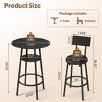 Zevemomo 3 Pieces Round Bar Table Set, Small Dining Table for 2, with Storage,2 Thickened Cushion Stools with Backrest for Dining Room & Bistro-Black
