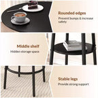 Zevemomo 3 Pieces Round Bar Table Set, Small Dining Table for 2, with Storage,2 Thickened Cushion Stools with Backrest for Dining Room & Bistro-Black