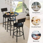 Zevemomo 3 Pieces Round Bar Table Set, Small Dining Table for 2, with Storage,2 Thickened Cushion Stools with Backrest for Dining Room & Bistro-Black