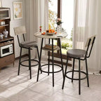 Zevemomo 3 Pieces Round Bar Table Set,Small Dining Table for 2, with Storage,Upholstered Stools with Backrest for Kitchen,Dining Room & Bistro-Grey