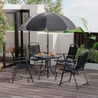 Coolmee 6 Pieces Outdoor Dining Set with Umbrella, Patio Table and 4 Folding Chairs with Umbrella, Tempered Glass Top Dining Table