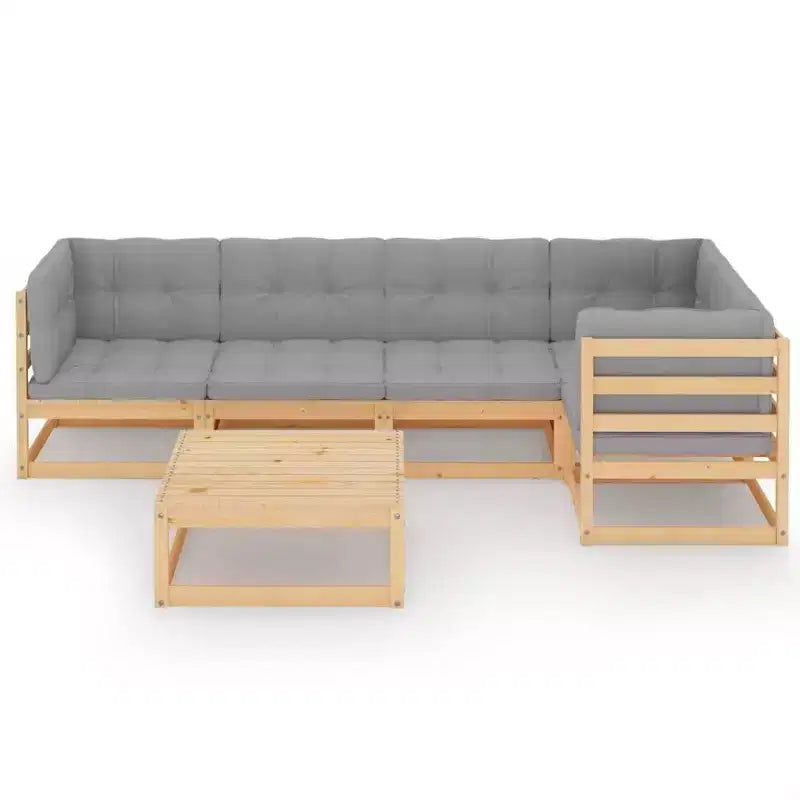 vidaXL Patio Lounge Set Outdoor Sofas with Cushions Solid Wood Pine - Natural With Cushion