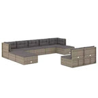 vidaXL 10-Piece Gray Patio Furniture Set  Poly Rattan Loveseat, Sofa Modules & Footstools with Cushions for Garden, Deck or Outdoor Lounge