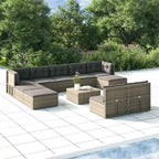 vidaXL 10-Piece Gray Patio Furniture Set  Poly Rattan Loveseat, Sofa Modules & Footstools with Cushions for Garden, Deck or Outdoor Lounge