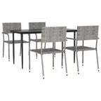 vidaXL Garden Dining Set Grey and Black Poly Rattan, Steel, Tempered Glass - 55.1 Table Length 4 Items