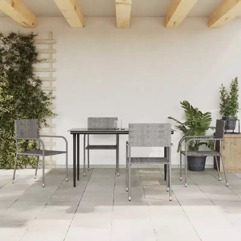 vidaXL tuin-eetset van grijze en zwarte poly-rattan, staal en gehard glas – tafelbladlengte 55.1, 4-delig