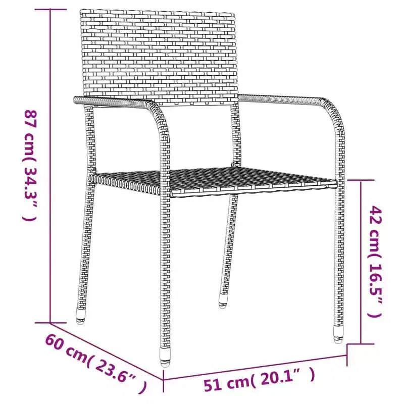 vidaXL Garden Dining Set Black Poly Rattan and Steel Standard Stacking - 55.1 Table Length 6 Piece