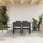 vidaXL Garden Dining Set Black Poly Rattan and Steel Standard Stacking - 55.1 Table Length 6 Piece