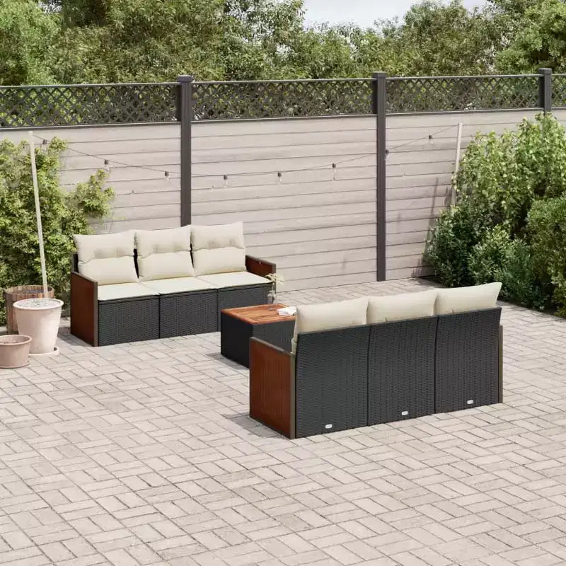 vidaXL Garden Sofa Set Black PE rattan 7 Piece Adjustable Feet