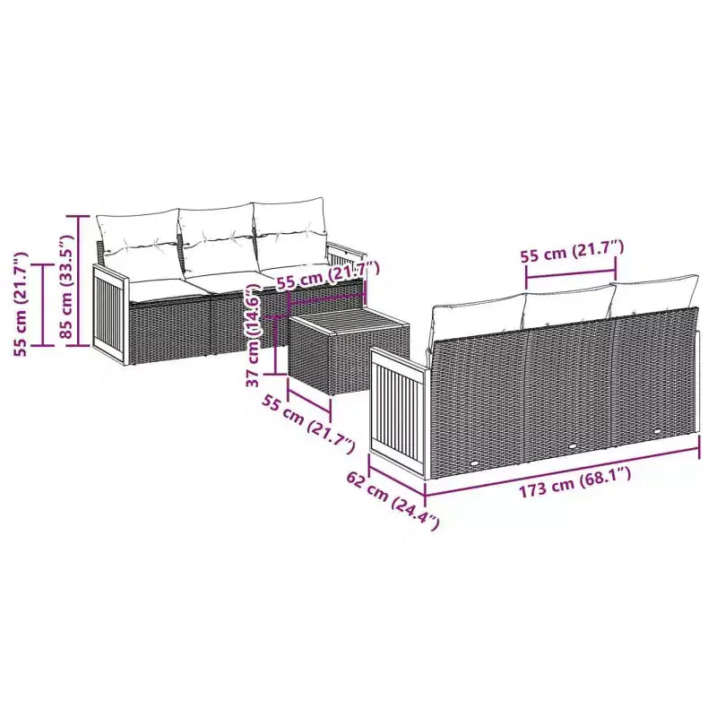 vidaXL Garden Sofa Set Black PE rattan 7 Piece Adjustable Feet