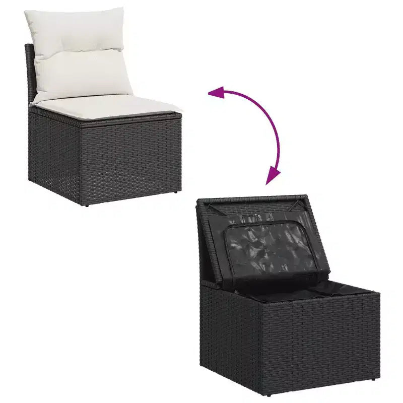 vidaXL Garden Sofa Set Black PE rattan 7 Piece Adjustable Feet