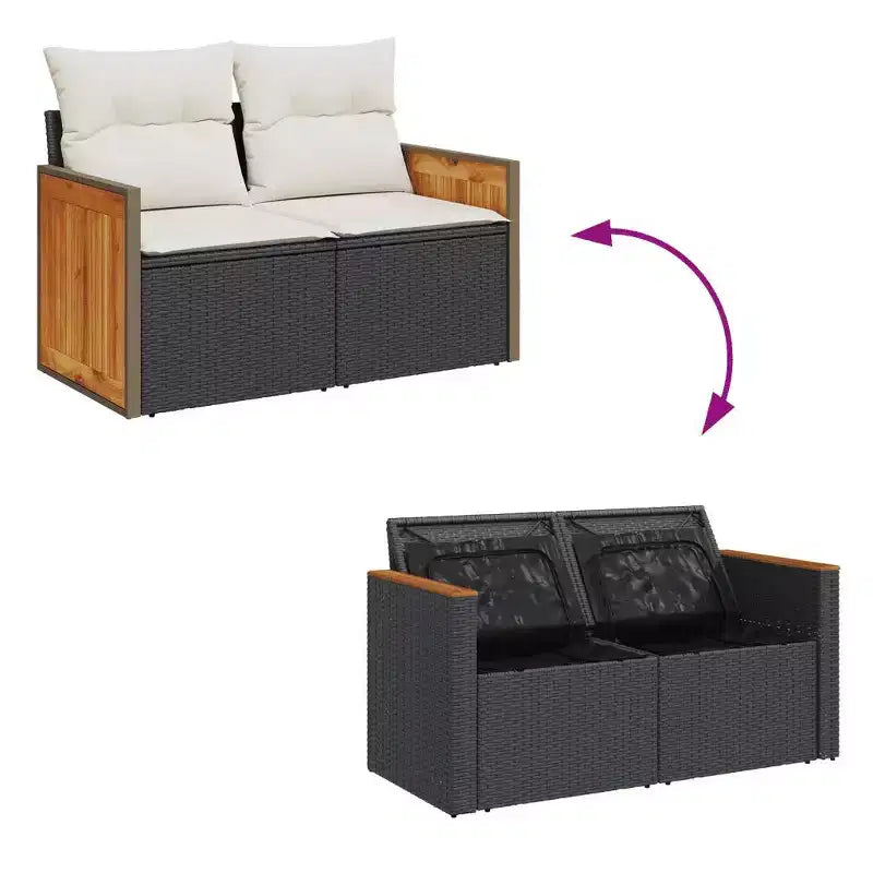 vidaXL Garden Sofa Set Black PE rattan 7 Piece Adjustable Feet