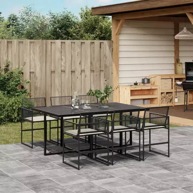 vidaXL Patio Dining Set with Cushions Outdoor Table and Chair Black Poly Rattan