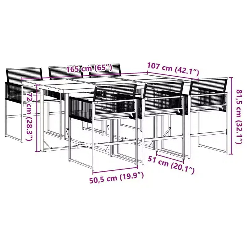 vidaXL Patio Dining Set with Cushions Outdoor Table and Chair Black Poly Rattan