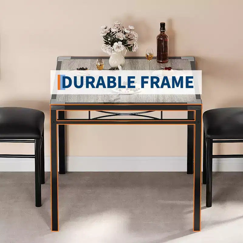 Dining Table Set for 2, Wood Kitchen Table with Upholstered Chairs, Sturdy Metal Legs, Thickened Steel Frames, w/Collision Angle