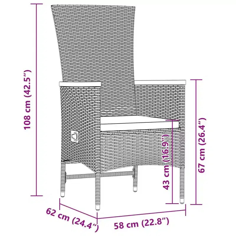 vidaXL - 9-delige terraseetset - grijs polyrotan met glazen tafel en kussens - tuinmeubelen voor buiten voor de tuin, achtertuin en het terras