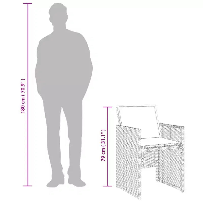 vidaXL terrastafelset, 8-delige grijze rotan eettafel voor buiten met marineblauwe stoelen met kussens