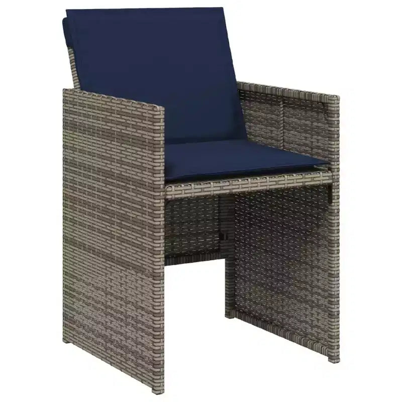 vidaXL terrastafelset, 8-delige grijze rotan eettafel voor buiten met marineblauwe stoelen met kussens