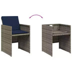 vidaXL terrastafelset, 8-delige grijze rotan eettafel voor buiten met marineblauwe stoelen met kussens