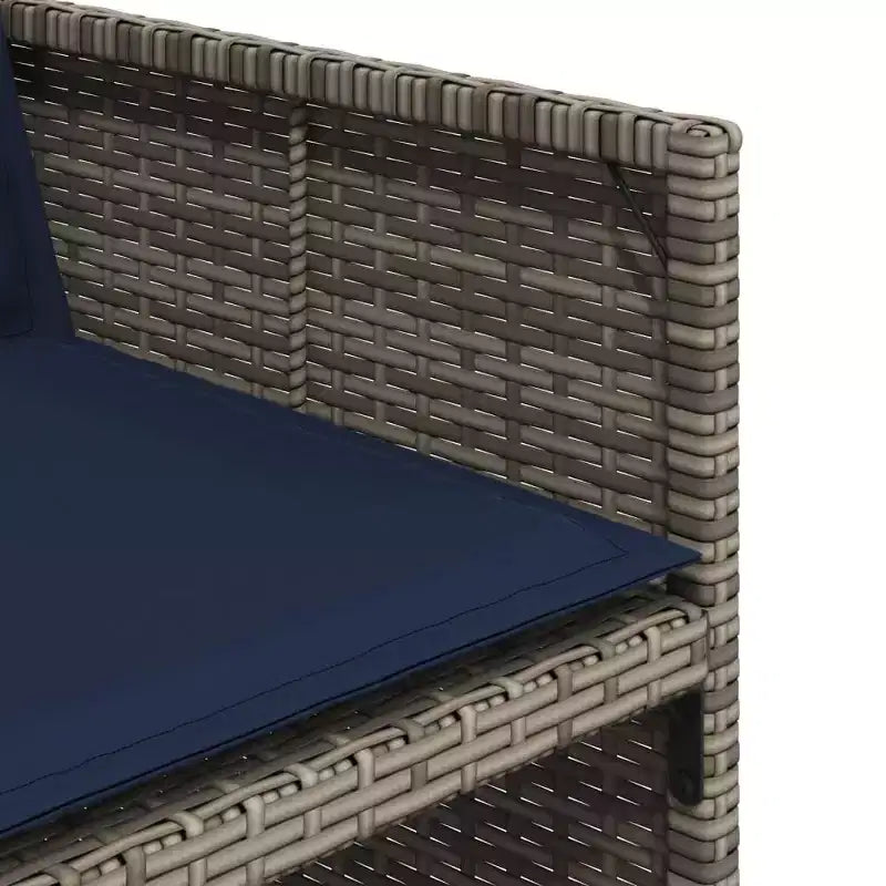 vidaXL terrastafelset, 8-delige grijze rotan eettafel voor buiten met marineblauwe stoelen met kussens