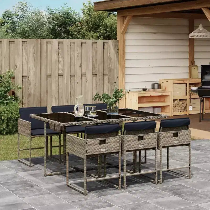 vidaXL Patio Dining Set Set of 6 Grey, Navy Blue, Black