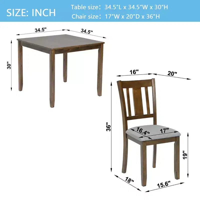 GDFStudio Kimura Rustic 5 Piece Acacia Wood Upholstered Dining Chairs with Square Dining Table