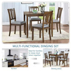 GDFStudio Kimura Rustic 5 Piece Acacia Wood Upholstered Dining Chairs with Square Dining Table