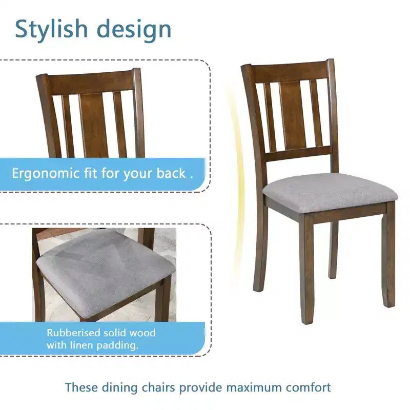 GDFStudio Kimura Rustic 5 Piece Acacia Wood Upholstered Dining Chairs with Square Dining Table