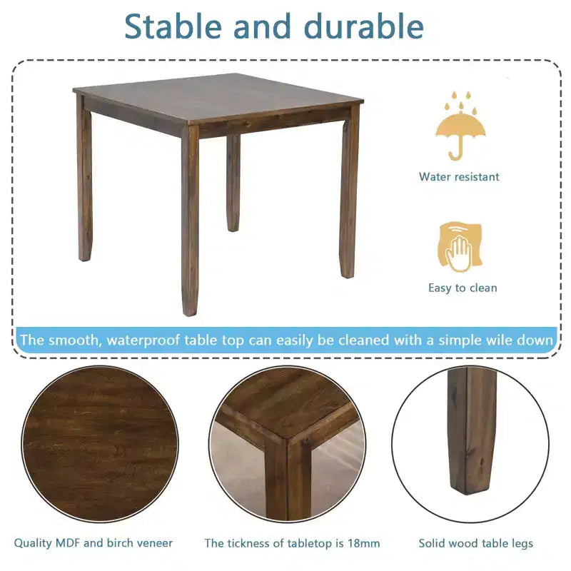 GDFStudio Kimura Rustic 5 Piece Acacia Wood Upholstered Dining Chairs with Square Dining Table
