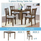 GDFStudio Kimura Rustic 5 Piece Acacia Wood Upholstered Dining Chairs with Square Dining Table