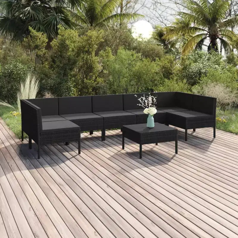 vidaXL Patio Lounge Set Outdoor Sectional Sofa Set with Table, Poly Rattan, Black