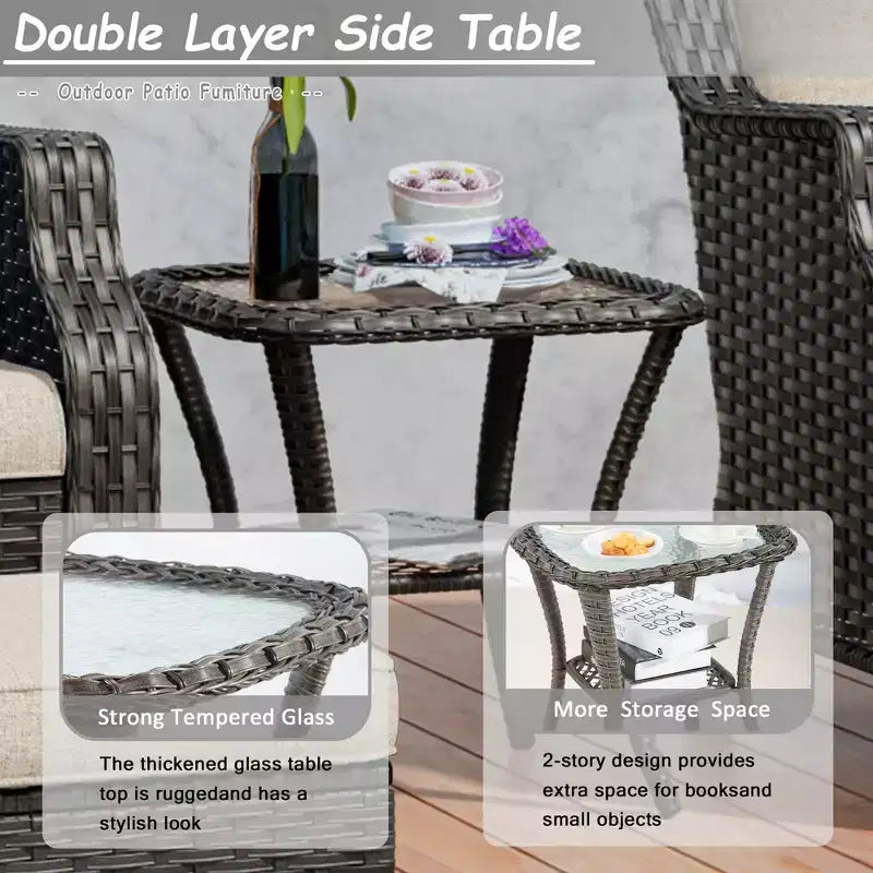 UPTIOT 5-Piece Wicker Patio Conversation Set Outdoor Lounge Chair